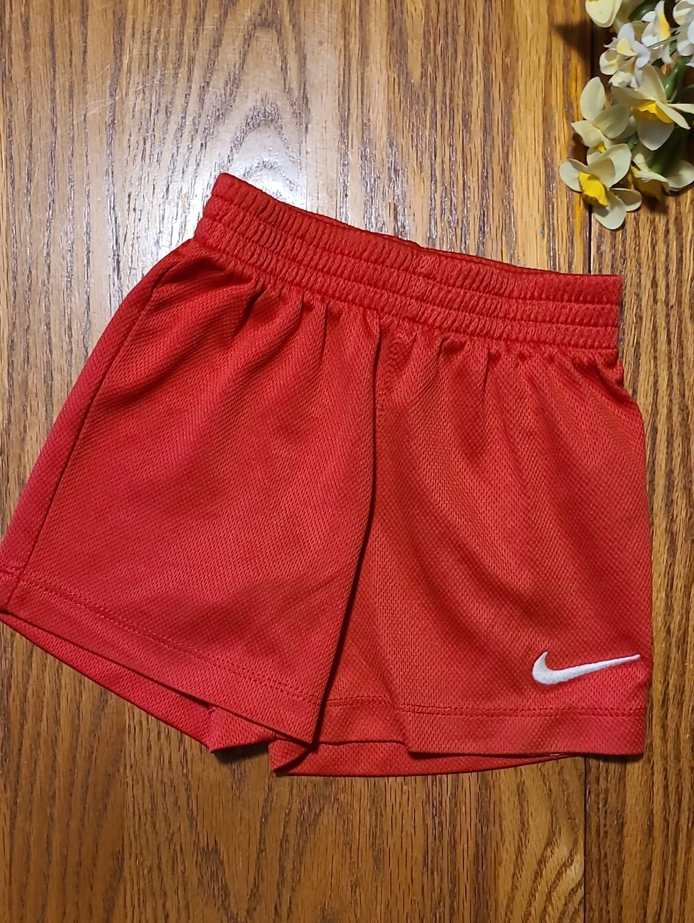 Nike Red Athletic Mesh Shorts with White Swoosh - 18 Months